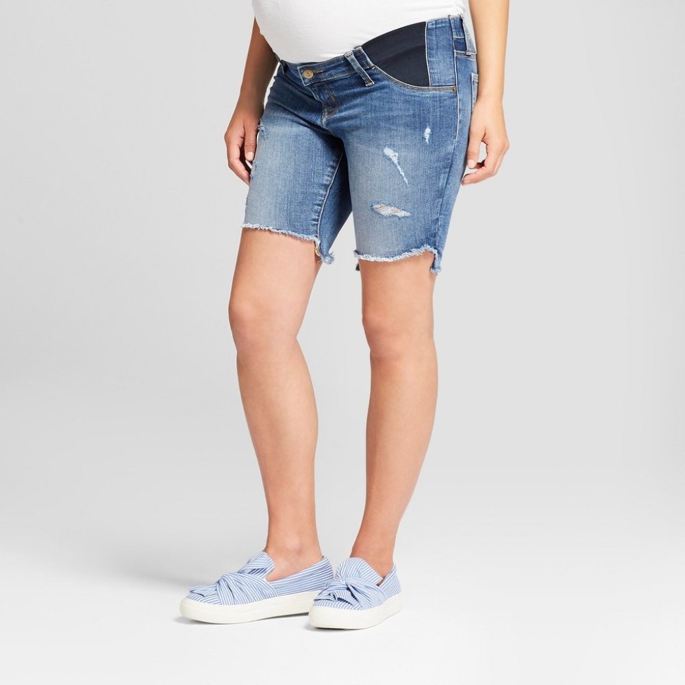 NEW! Inset Panel Bermuda Distressed Jean Shorts